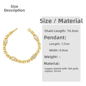Vue détaillée du bracelet en plaqué or 18 carats avec dimensions et détails de zircon