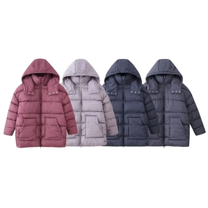 Manteau Matelassé À Capuche Pour Femmes Polyester Coton Imprimé Géométrique Ethnique Veste Rembourrée Mi-Longue Zippée