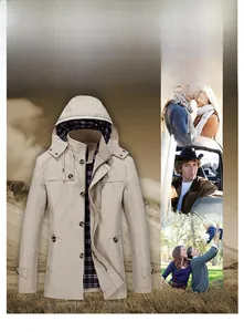 Detalle de chaqueta con capucha para hombre con forro de cuadros y diseño multibolsillo
