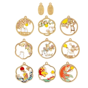 Breloques DIY en métal de style chinois avec lapins, carpes koi et cerfs en émail