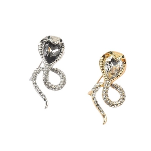 Elegant cobra snake brooches in gold and silver metal with sparkling crystal rhinestones