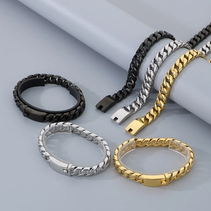 Hip hop 12mm stainless steel Cuban chain necklace and bracelet set in gold, silver, and black