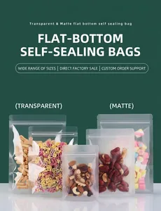 Detail of frosted and clear stand-up pouches showing food grade seal and flat bottom