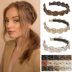 Handmade Braided Headband Synthetic Fiber Chunky Wide Braid Hairband With Anti Slip Teeth For Women Natural Looking