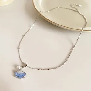 Ginkgo Leaf Pendant Necklace Copper With Artificial Crystal And Imitation Artificial Pearl Elegant Fashion Jewelry For Women