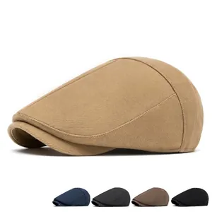 Classic winter newsboy cap in khaki twill fabric with fleece lining for men and women