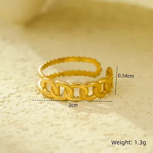 Macro view of 18K gold multilayer geometric hollow ring showing 0.54cm width detail