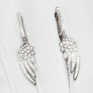 Sparkling S925 sterling silver angel wing earrings with white zircon stone setting