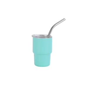 Insulated 3oz mint green stainless steel tumbler with straw and transparent lid