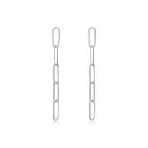 Elegant S925 sterling silver long chain tassel earrings with oval links on white background