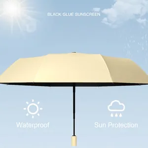 Automatic folding umbrella with black glue coating for sun and rain protection