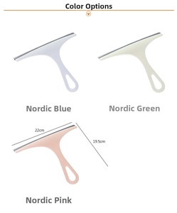 Detailed view of non-slip window squeegee dimensions and multiple color options