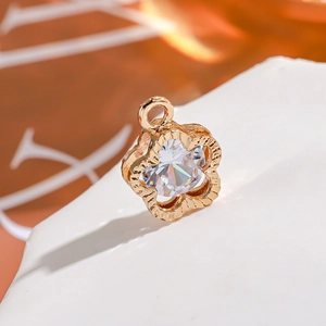 14K gold plated flower pendant with zircon inlay for DIY jewelry making 19x15mm