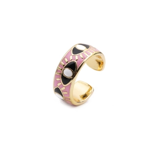 Bague réglable plaquée or en émail rose œil protecteur au style bohème et hip-hop
