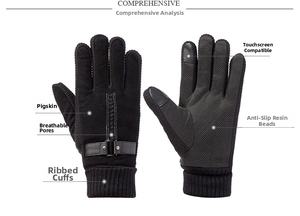 Detail of pigskin gloves showing non-slip palm grip and touchscreen fingertips