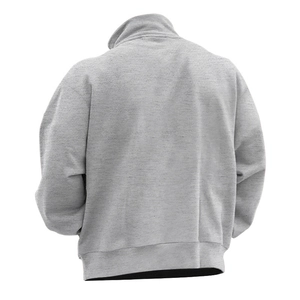 Back view of light grey long sleeve quarter-zip sweatshirt for men with a stand collar