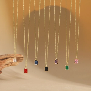 Elegant Square Zircon Pendant Necklace Copper Clavicle Chain Geometric Rectangular Cut Retro Simple Jewelry For Women