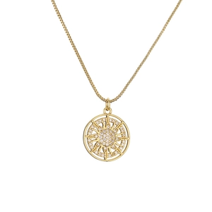 Collana con ciondolo a sole dorato con zirconi e catena a scatola per donna