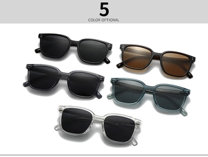 Close-up of five color variants of stylish polarized round-frame sunglasses for men and women