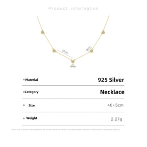Detailed size specifications of S925 sterling silver heart necklace with zircon stones