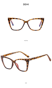 Front and side views of stylish demi tortoiseshell cat eye blue light blocking glasses