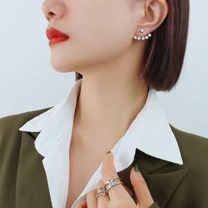 Elegant 18K gold plated stainless steel stud earrings and ring set with round zircon