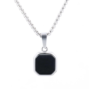 Modern stainless steel necklace featuring a geometric black octagonal pendant for men