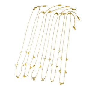 Gold-plated stainless steel necklace with heart and butterfly micro-pave pendants