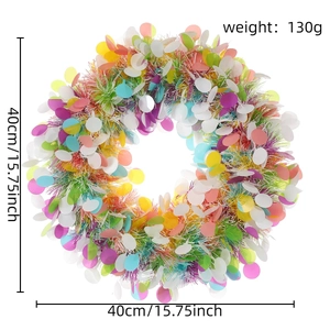 Macro shot of 40cm colorful sequin Christmas wreath with 130g weight specification