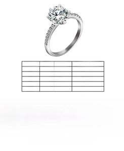 Size chart showing circumference and diameter specs for zircon wedding ring in copper