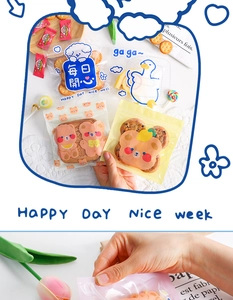 Detail of matte translucent snack bags with cartoon prints and secure ziplock seals