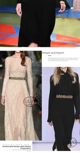 Detailed view of elastic crystal waist belt paired with lace and black formal dresses