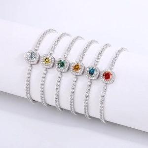 Moissanite S925 sterling silver tennis bracelets in six assorted gemstone colors