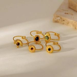 French retro gold stainless steel open rings with natural stones in various shapes