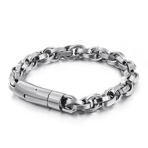 Modern double woven stainless steel chain bracelet for men with secure cylindrical clasp