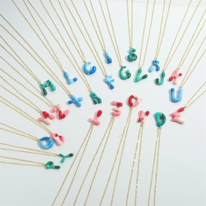Colorful enamel letter and number pendant necklaces on gold O-chain for women