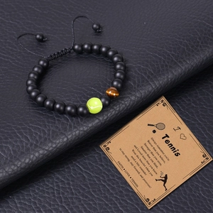 Bracelet de tennis noir mat avec perle oeil de tigre 8mm et carte cadeau I love Tennis