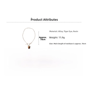 Detailed specs of the 70cm tiger eye flower necklace weighing 11.9g with resin accents