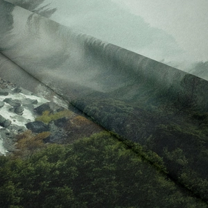 Close-up of high-quality digital mountain landscape print on soft hanging tapestry fabric