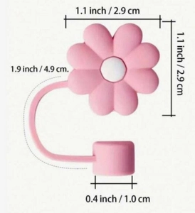 Detailed size specifications for pink cherry blossom silicone straw cover accessory