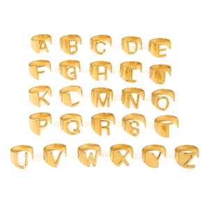 Set of 26 18K gold plated minimalist alphabet rings with adjustable open band for women