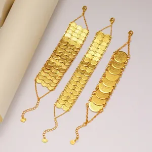 24k gold-plated coin bracelets with lobster clasp and heart pendant for women