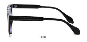 Side view of matte black square frame sunglasses with detailed hinge and sleek temple line