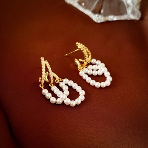 Vintage Zircon Imitation Artificial Pearl Tassel Dangle Earrings Copper With 925 Sterling Silver Earring Post For Women Elegant