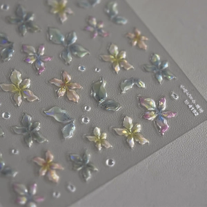 Vue détaillée des autocollants 3D irisés pour ongles motif lys effet jelly modèle to-4192