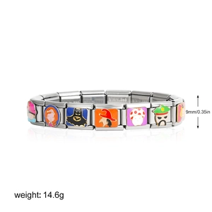 Dettaglio del bracciale a maglie da 9mm in acciaio inossidabile con dimensioni e peso