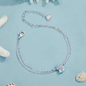 925 sterling silver double-layer bracelet with blue seashell pendant and coral accents