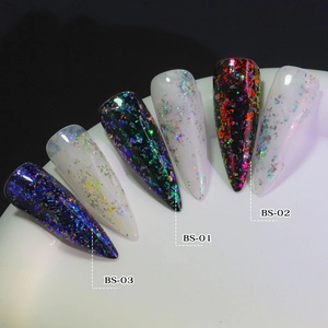 Holographic chameleon nail glitter sequins with laser effect for almond nail tips