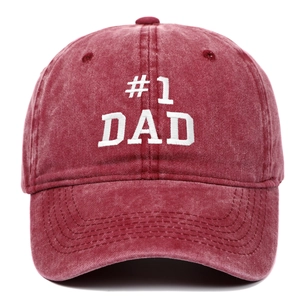 Vintage washed burgundy baseball cap with white #1 DAD embroidery for fathers gift