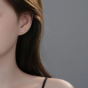 Elegant S925 sterling silver star and planet stud earrings with pink cubic zirconia
